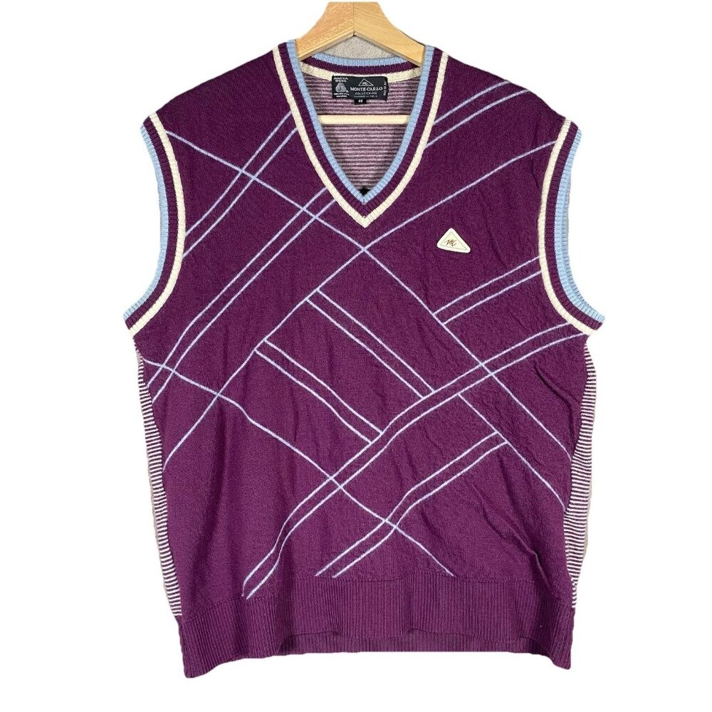 Vintage Monte Carlo Magna Wool Sweater Vest Men's 46 Purple Preppy Grandpa